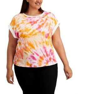 Calvin Klein Tie Dye Top Pink Orange Cuffed Short Sleeve Plus Size